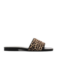 Zuecos estampados en pelo sintético leopardo y charol negro para mujer