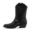 Bota texana media caña cuero negro para mujer