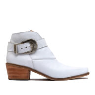 Bota texana corta en cuero blanco para mujer