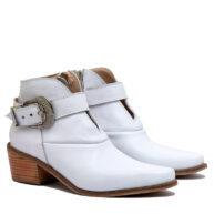 Bota texana corta en cuero blanco para mujer