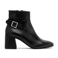 Botineta de cuero negro con hebilla para mujer
