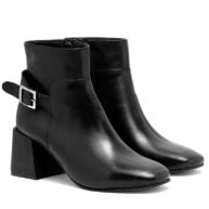 Botineta de cuero negro con hebilla para mujer