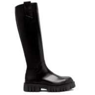 Bota de caña alta en cuero negro para mujer