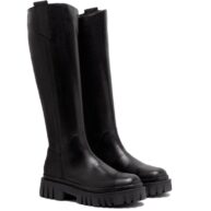 Bota de caña alta en cuero negro para mujer