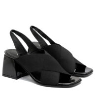 Sandalias de charol y elástico negro para mujer