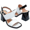 Sandalias en cuero blanco y charol negro para mujer