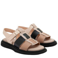 Sandalias franciscana en cuero beige para mujer