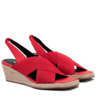 Sandalias rojas en cuero y elástico para mujer