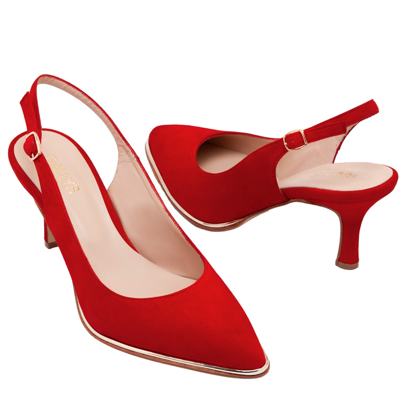 Zapatos con taco fino de gamuza color rojo para mujer