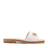 Zuecos bajos de cuero blanco y oro con cadena