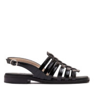 Sandalias bajas en charol negro para mujer
