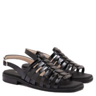Sandalias bajas en charol negro para mujer