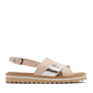 Sandalias en cuero nude y platino para mujer