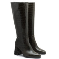 Bota larga de cuero verde imitación largarto