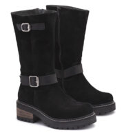 Bota de descarne gamuzado negra con doble hebilla RALLYS -26626