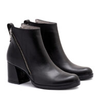 Bota corta de cuero y charol negro con doble cierre