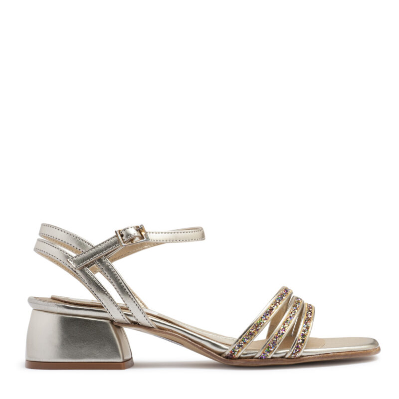 Sandalias color oro con glitter multicolor