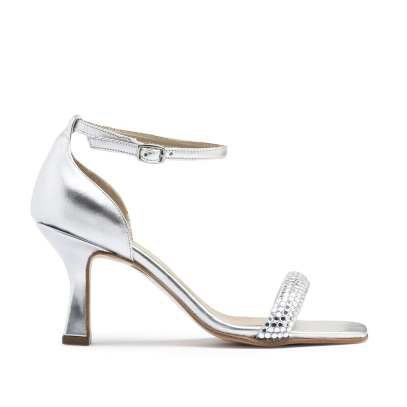 Sandalia de cuero color plata con strass RALLYS