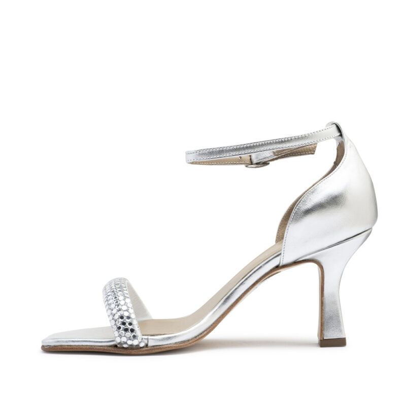 Sandalia de cuero color plata con strass RALLYS