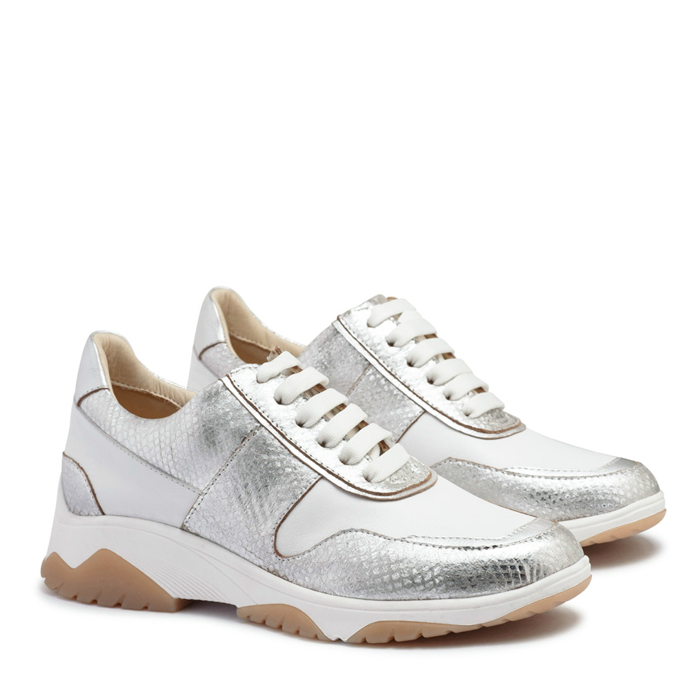 Zapatilla de cuero blanco y plateado RALLYS - 26699