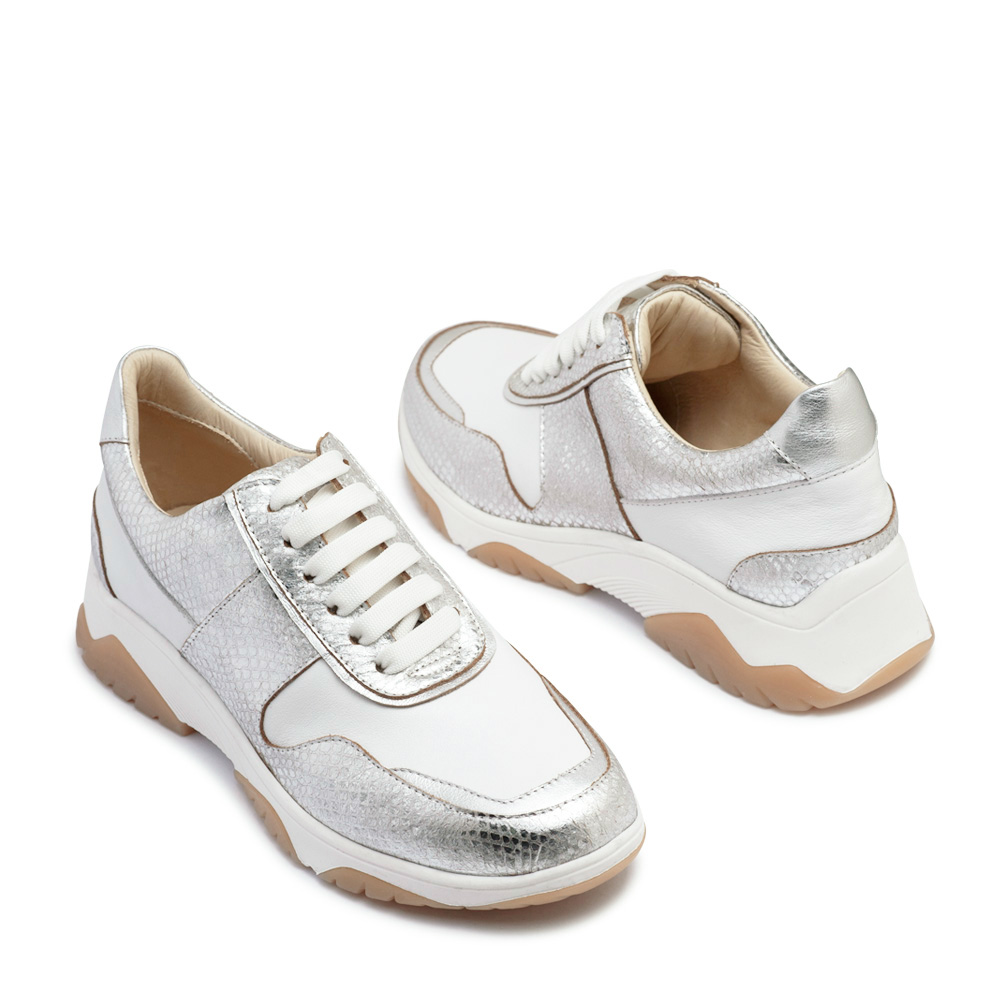 Zapatilla de cuero blanco y plateado RALLYS - 26699