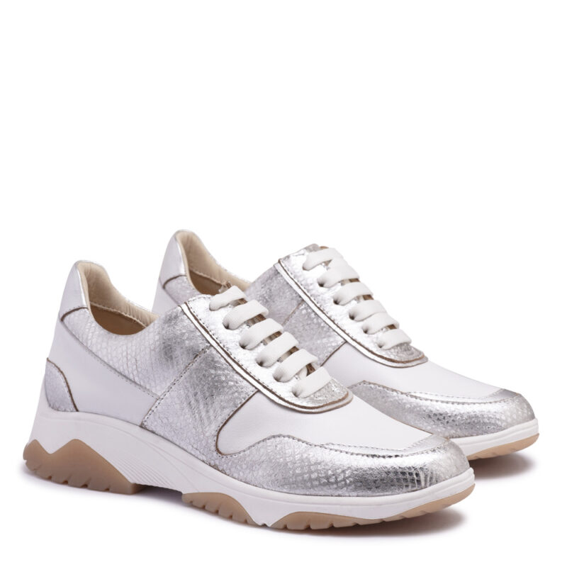 Zapatilla de cuero blanco y plateado - Image 2