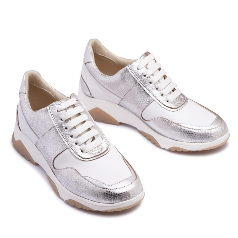 Zapatilla de cuero blanco y plateado RALLYS - 26699