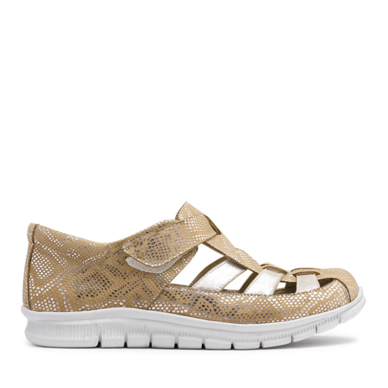 Zapatilla calada color camel y plata