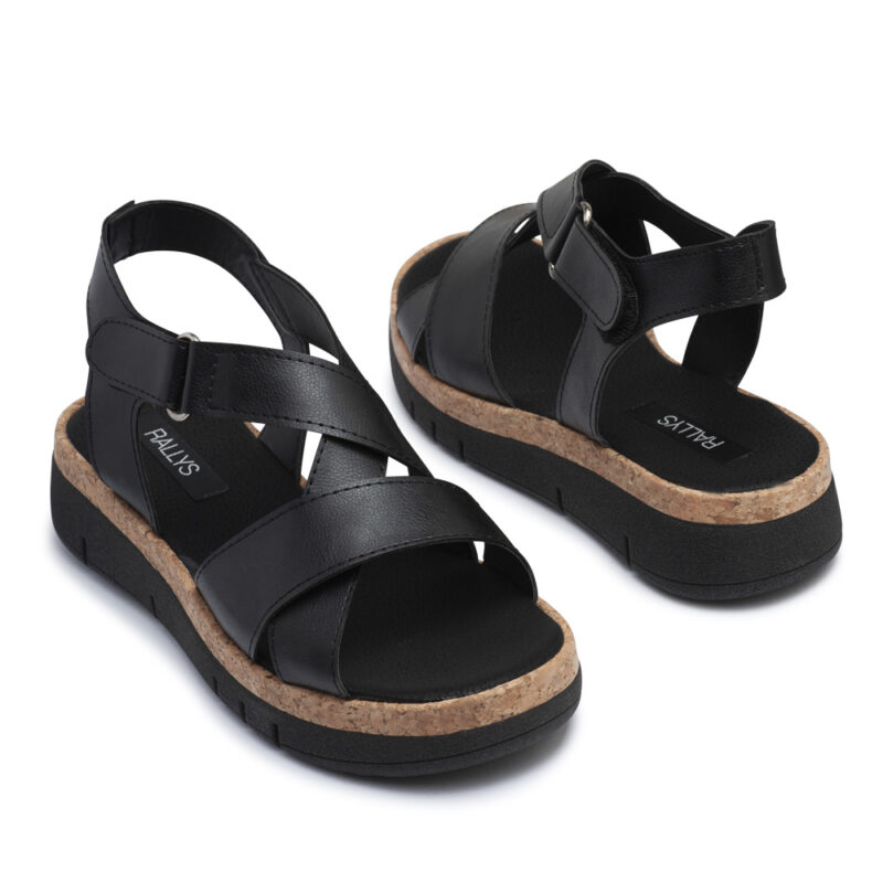 Sandalias negras de tiras cruzadas con plataforma RALLYS