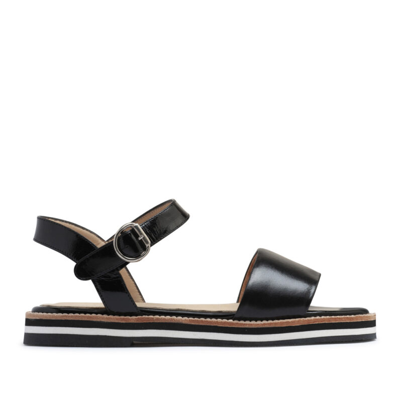 Sandalias bajas de cuero y charol negro RALLYS