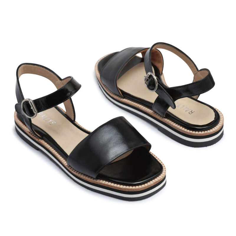 Sandalias bajas de cuero y charol negro RALLYS