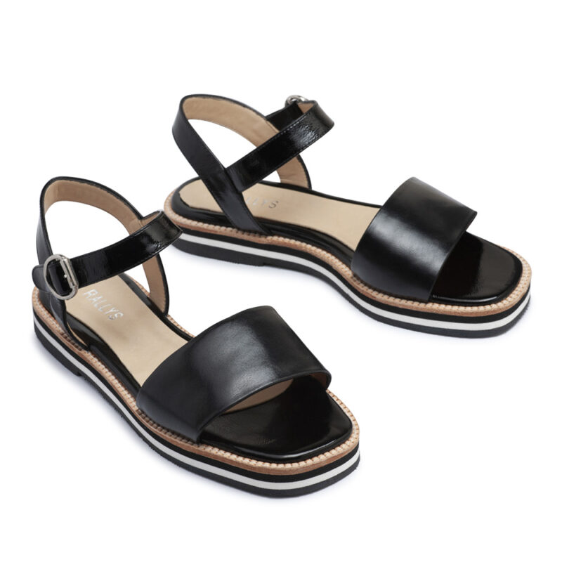 Sandalias bajas de cuero y charol negro RALLYS