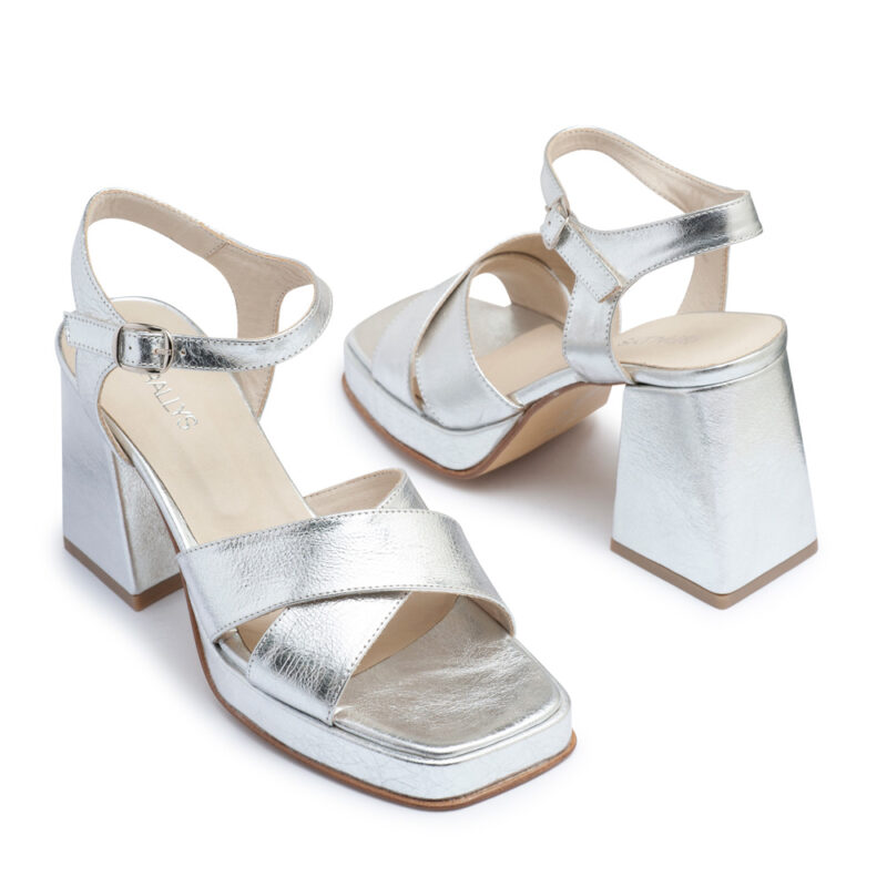 Sandalias color plata con plataforma RALLYS