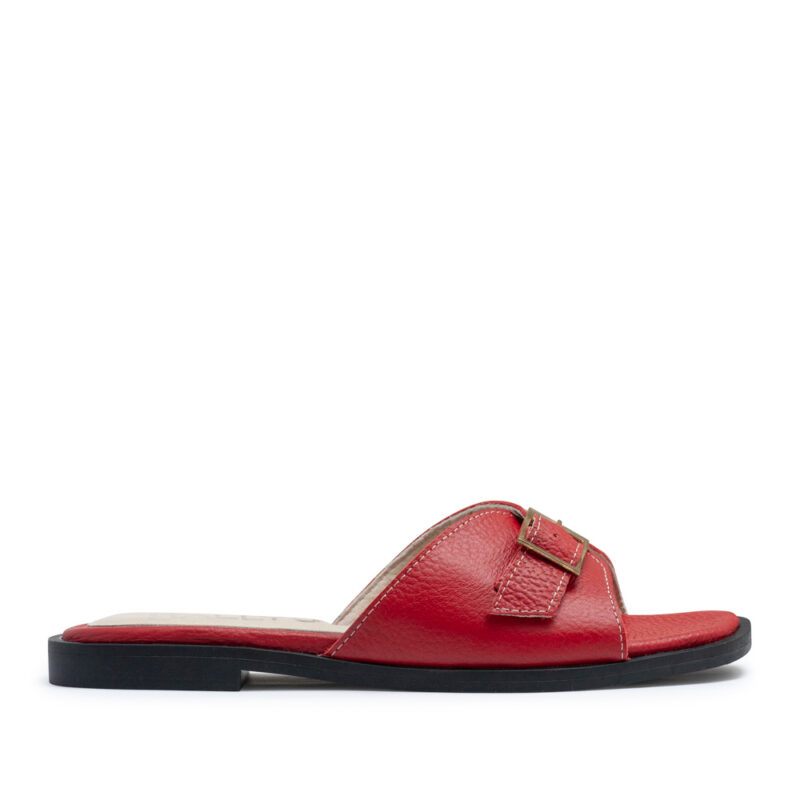 Zueco bajo de cuero rojo