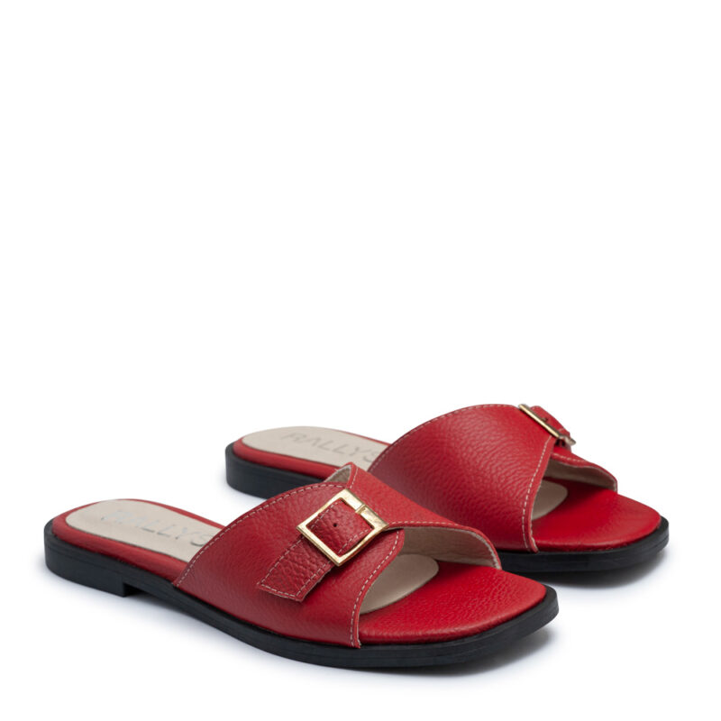 Zueco bajo de cuero rojo