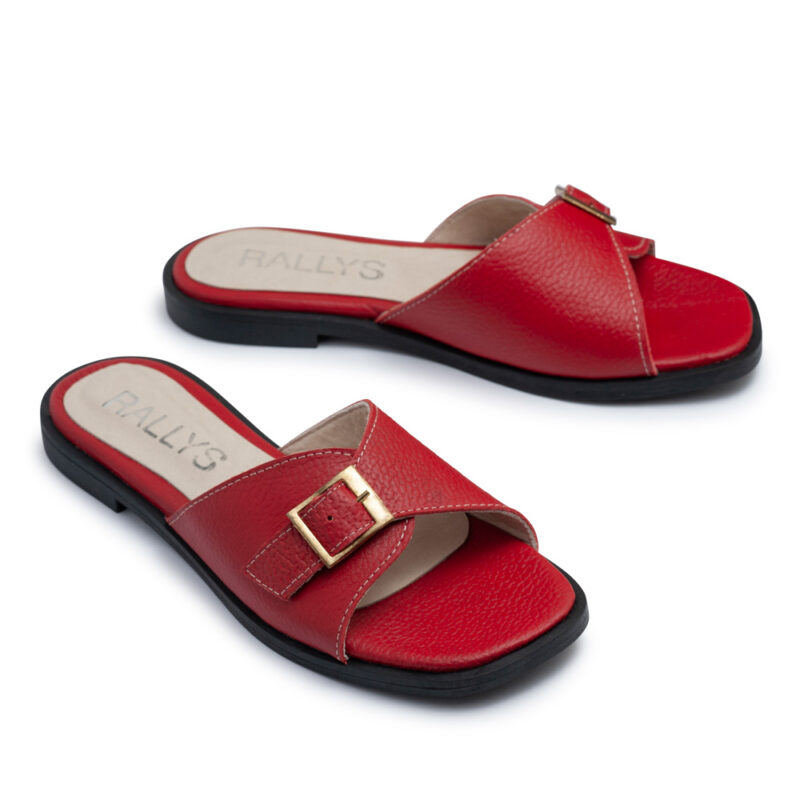 Zueco bajo de cuero rojo