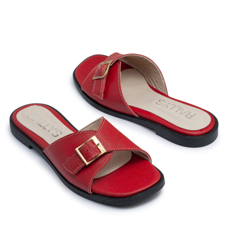 Zueco bajo de cuero rojo