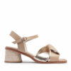 Sandalia de cuero beige con taco circular de yute
