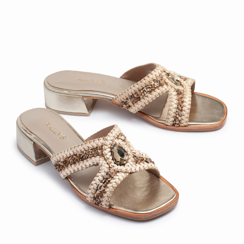 Zuecos de cuero color platino y natural