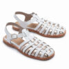 Sandalia franciscana de cuero blanco y platino