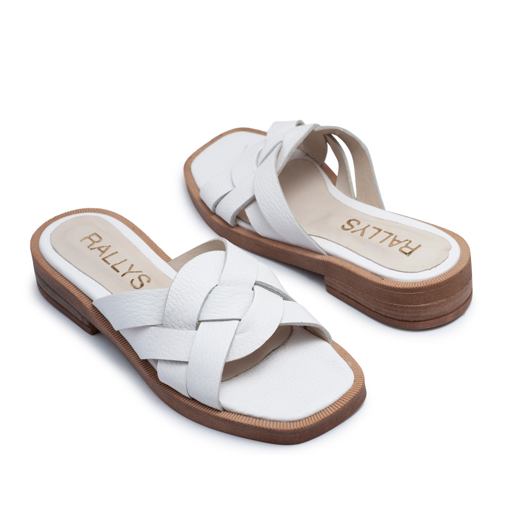 Zuecos con tiras trenzadas de cuero blanco