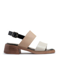 Sandalias de cuero beige y charol negro