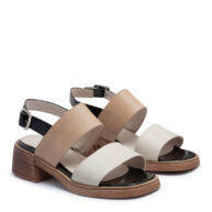 Sandalias de cuero beige y charol negro