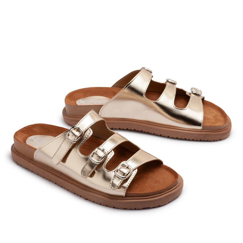 Zuecos color oro de 3 hebillas